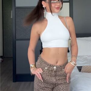 Cream crop top turtleneck